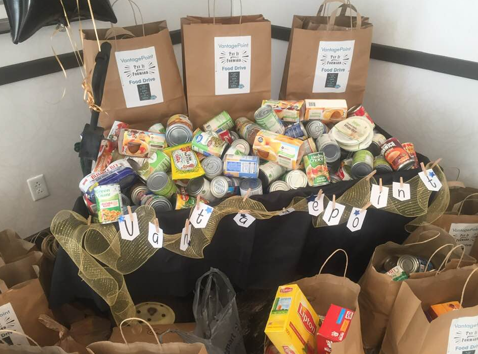 Vantagepoint AI donates 759lbs of food during 40th anniversary party.